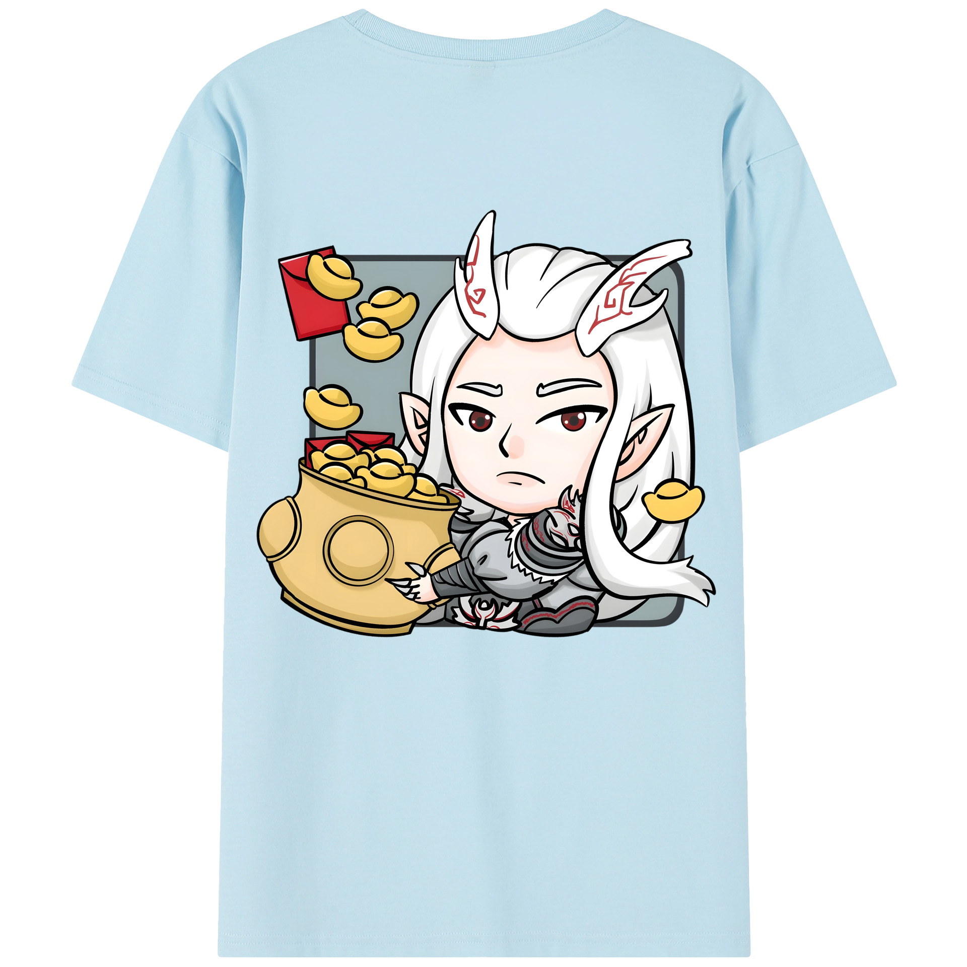 （画像用） Ne Zha 2 ナタ 魔童の大暴れ 綿100％半袖Tシャツ（背面プリント）